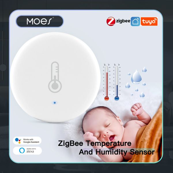 Kleidung Moes Zigbee Smart Temperatur und Feuchtigkeitssensor Batterie betriebenes Sicherheitsmini -Thermometer Hygrometer mit Tuya Smart Life App