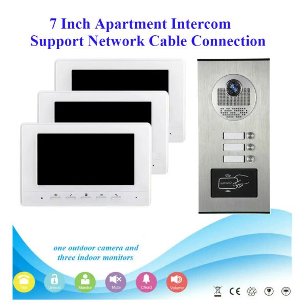 Intercom Smartyiba 3 unità famiglie Video Porta del telefono Collegamento cavo Pulsanti di chiamata Multi Call Bambell per appartamenti /case