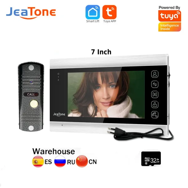 Intercomo Jeatone 7inch Video Intercom Interphone Private Residencial Walkie Talkie 1200tvl Câmera da campainha não suporta Tuya App AC220V