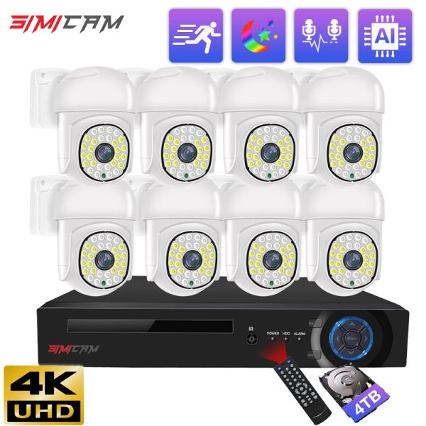 Sistema 8CH 4K POE PTZ Câmeras de vigilância com áudio 2 vias 8MP/3MP Segurança de 360 graus Rotação IP Poe Color Night Vision Security Kit