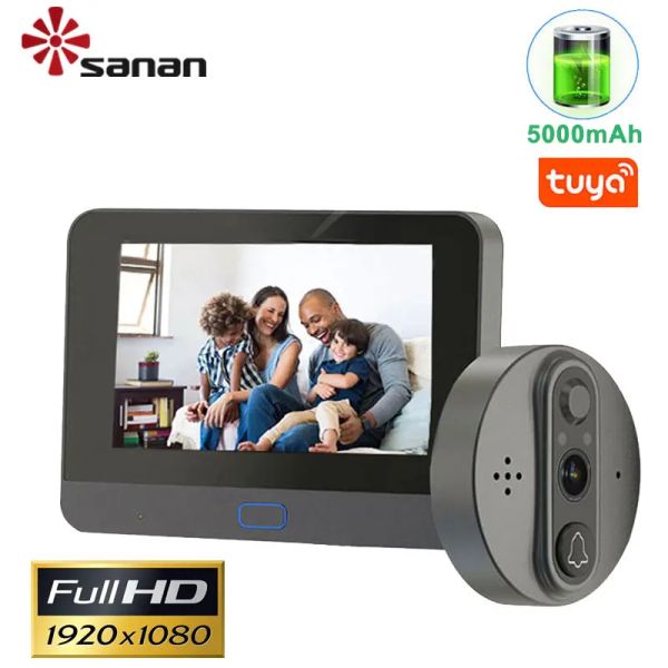 Камеры Tuya Smart Home Digital Peephole Door Viewer Wi -Fi Wireless 4,3 -дюймовый ЖК -дисплей 1080p Видео интерком