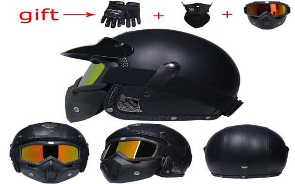 Neueste Voss Retro Motorradhelm Capacetespu Leder Open Face 34 Chopper Bicycle Helm DOT JET1607579