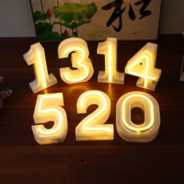 Numeri bianchi caldi da 16 cm LED NEON SEGNO MARQUEE ALPHABET MOLTO LUCE CHE NOTTE NOTTE LIGHT BAGNI DEGLI BIRLINE COMPLETTO COMPLETTO 240328