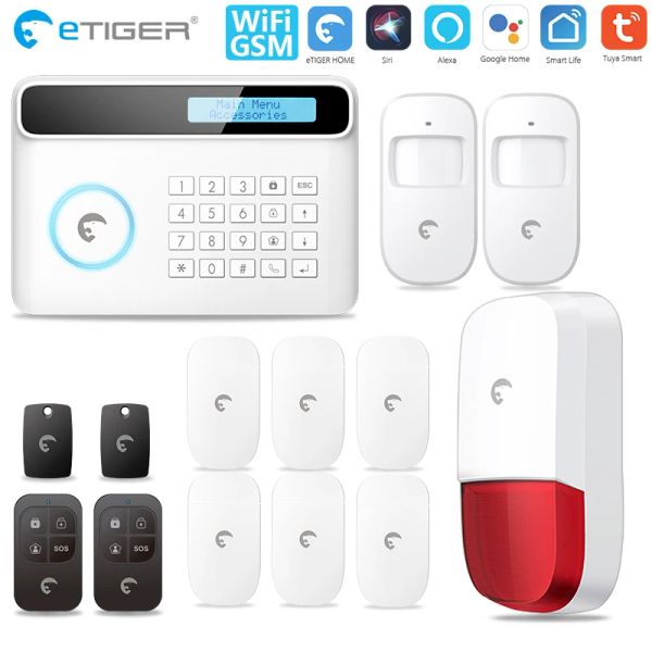 Комплекты Etiger S4 Plus Tuya Smart Wi -Fi/GSM Detector Home Home Smart Outdoor Srobe Siren