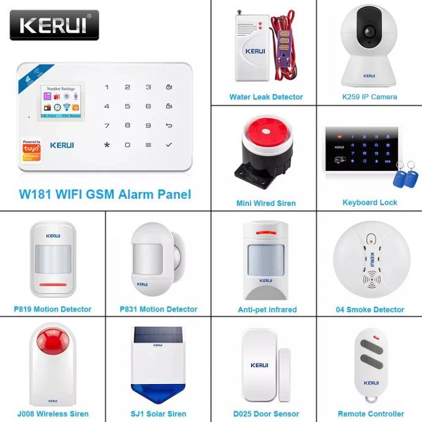 Telecamere Keru Wifi GSM Sistema di allarme di sicurezza domestica Smart Tuya App Control di controllo 1.7 pollici Schermo a colori Solene Wiren Infrared Detector Kit