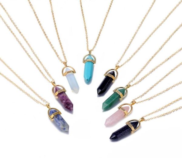 INS Natural Stone Penne Druzy Drusy Collece Gold Chain Bullet Bullet Hexagonal Prism Diewellese Jewelry Chokers Quartz Crystals Ожерелье 9840651