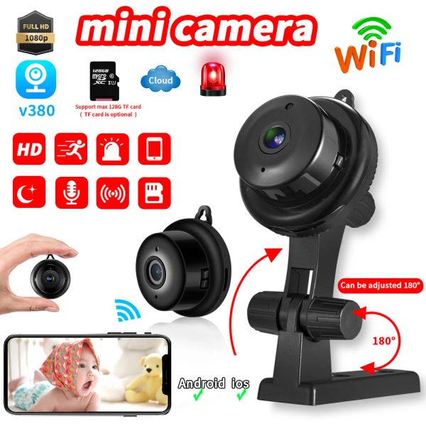 Intercom 1080p Mini WiFi Camera Babyphone Home Security IP -Kamera Zwei -Wege Audio Nightvision Remote Access V380 128G SD -Kartensteckplatz