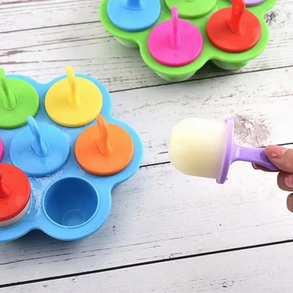 Heiße 7 Hohlraum Silikon Mini Eis Pops Form Eiskugel Maker Wesikel Formen Baby DIY Food Supplement Werkzeug Formeln de silicona2.Ballform Eis am Stiel Maker