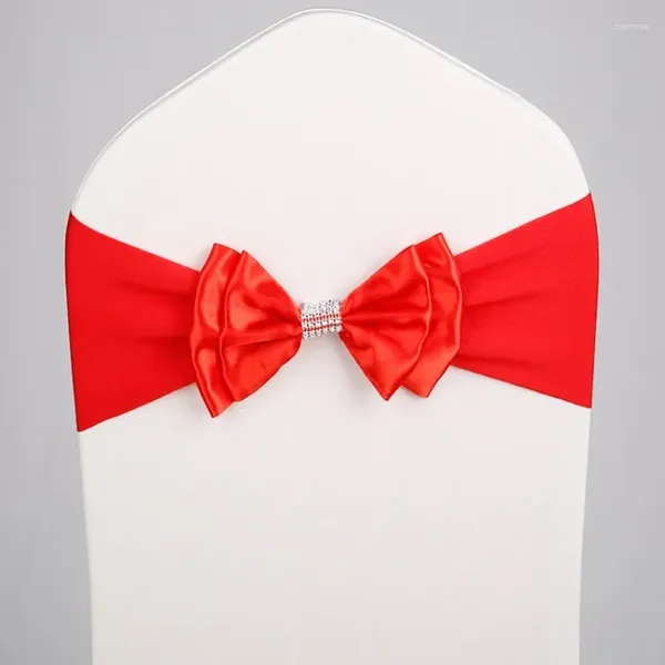 Chaves de cadeira Casamento Cetin Sash Sash Sash Lycra Bow Tie Band Ready feito para uso Banqueto El Birthday Party Luxury Decoration