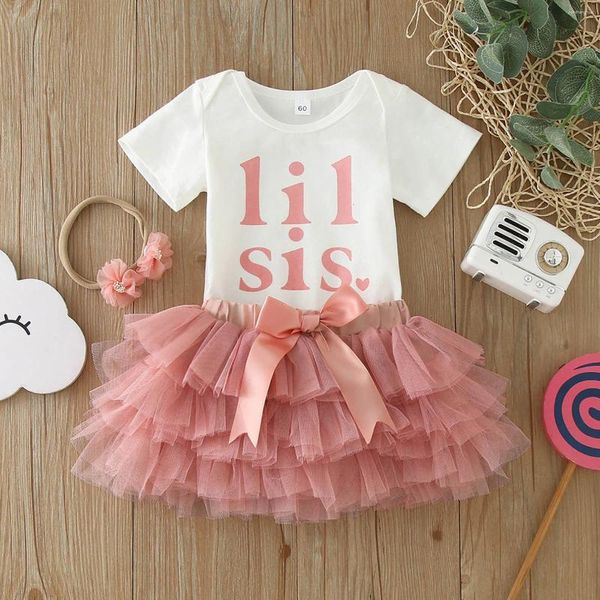 Set di abbigliamento 3 6 12 18m Girls Summer Birthday Birthday Absery Letter Short Letter Stampone Mesh Mesh Tulle Tutu Gonna Baschetta 3PC Outfit