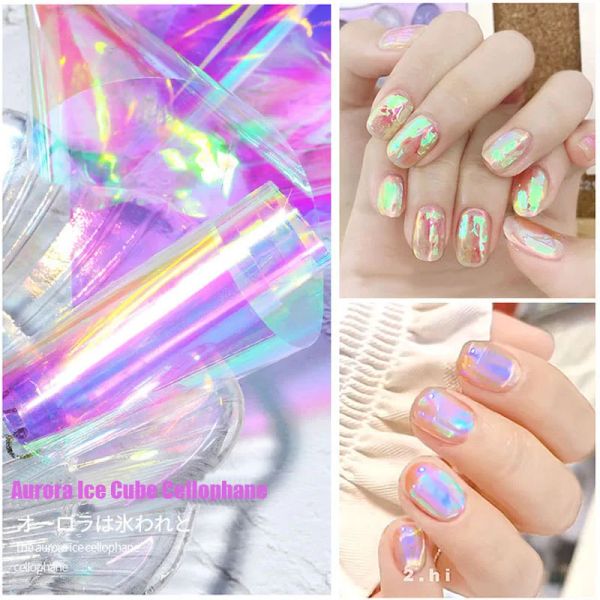 Equipamentos 5cm*100m Aurora Broken Glass Foils Adesivos 5 cores Laser Celophane Nails Art Decoração espelho Glitter DIY DIY