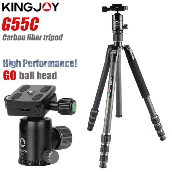 Monopods Kingjoy G55C Tripé profissional de fibra de carbono para câmera digital Tripode adequada para viagens de alta qualidade câmera 155cm Max