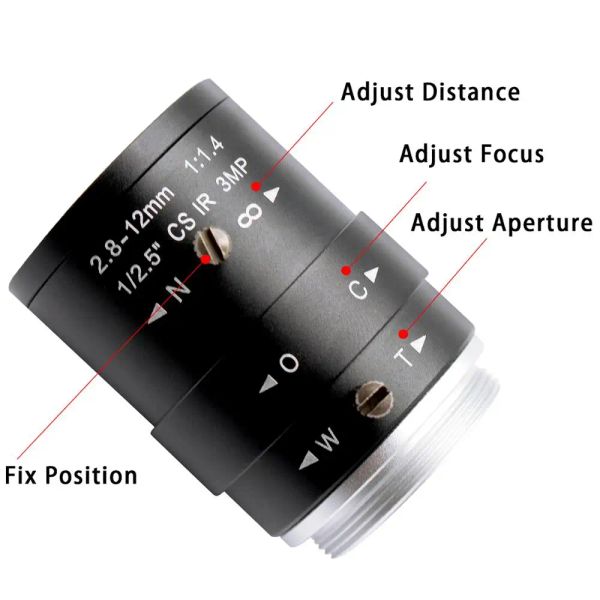 Teile Megapixel 2.812mm Varifokal HD -Überwachungs -Überwachungs -Objektivhandbuch Zoom Focus CS Mount