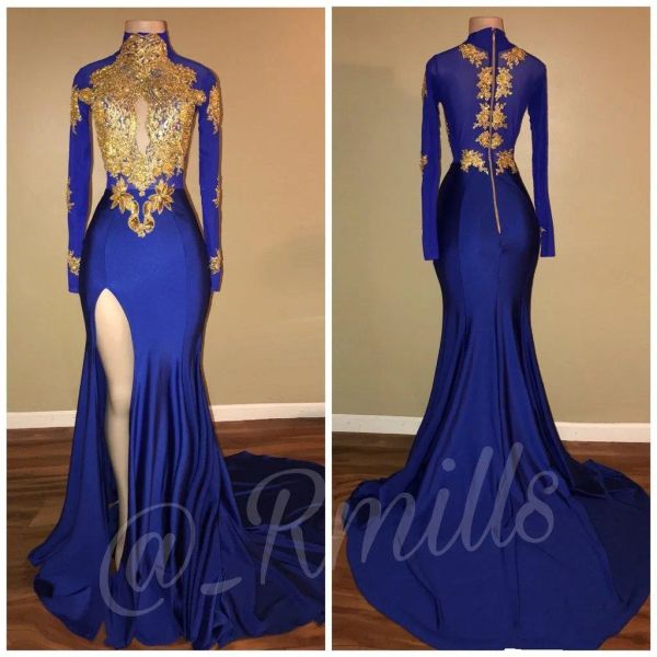 Vestiti sexy royal blu arabo oro in pizzo dolo