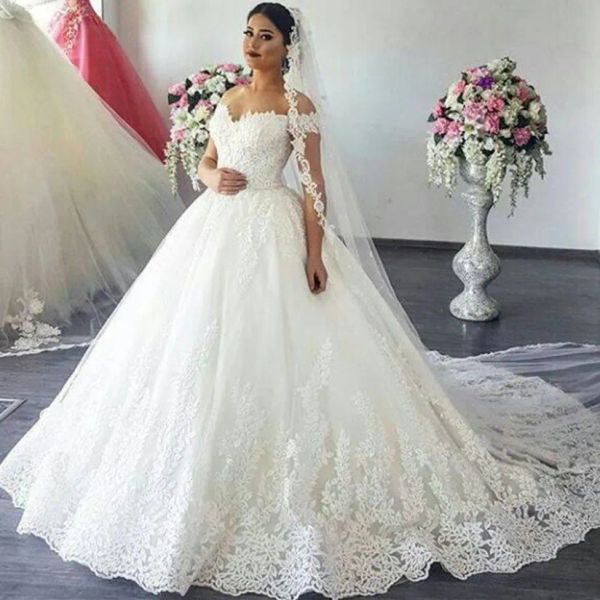 Vestidos maravilhosos vestidos de noiva de princesa de renda romântica fora do ombro Apliques de renda de tule vestido de noiva 2018 casamento feito sob medida