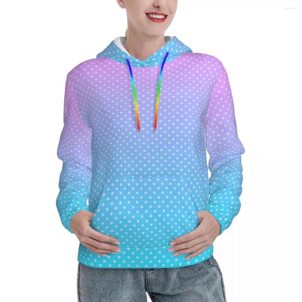 Kadın Hoodies Polka Dotlar Baskı Sokak Giyim Kış Pastel Gradyanı Kawaii Hoodie Kadın Büyük Boy Casual Klasik Sweatshirt