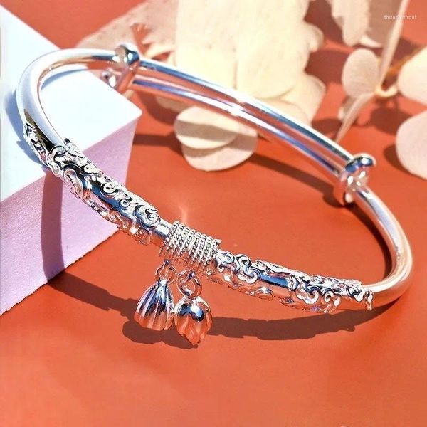 Link braccialetti alla moda e alla moda in stile push-pull fiore di pavone da donna bracciale argento color compleanno regalo per le vacanze accessori gioielli