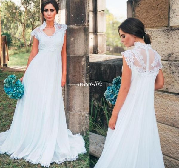 Abiti da sposa di maternità di campagna Empire Appliques in pizzo Lunghezza pavimento in chiffon 2019 abiti da sposa in gravidanza all'aperto a buon mercato aline3730896