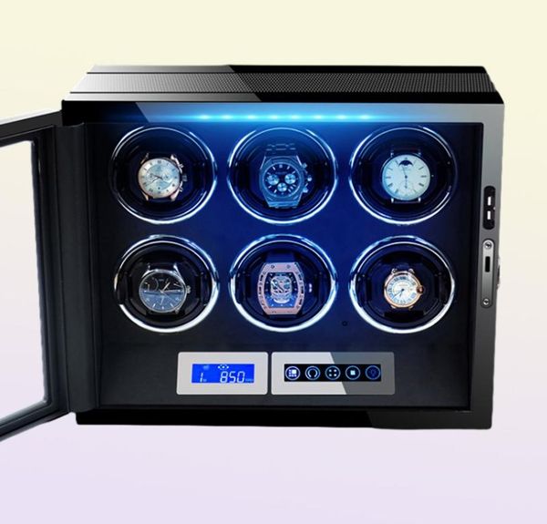 Assista Winders WiSter Automatic Luxury Brand Fingerprint Desbloquear Caixa de madeira com tela de toque LCD Caso de madeira de armazenamento 2210201070991