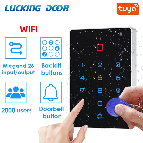 Комплекты Wi -Fi Tuya App Backlight Touch 125 кГц RFID -карта Клавиатура управления доступа Клавиатура открывалка для блокировки дверей WG26 Входной вывод Watrepronation Card Manger Card