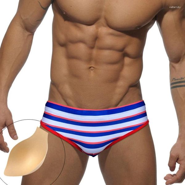 Men's Swimwear Navy Stripes Push Up Swimsuit Homem de nadar masculino masculino Sexy Sport Sport Trunks