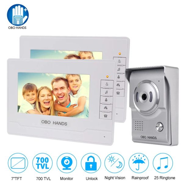 Intercom Home Video Doorled Дверной телефон Intercom System 7 -дюймовый цвет с водонепроницаемой открытой камерой Audio TwoWay с ИК -ночным видением