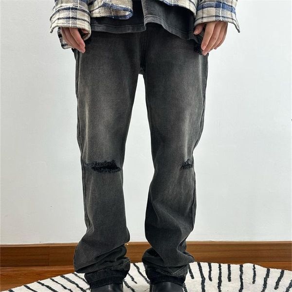 Männer Jeans Hosen Hosen Modekleidung schwarze echte Fotos 2024SSS