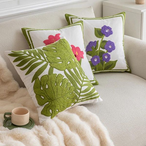 Tampa de bordado floral de lona de algodão de travesseiro 45 American Countryside Cobres da sala de estar decorativa travesseiros