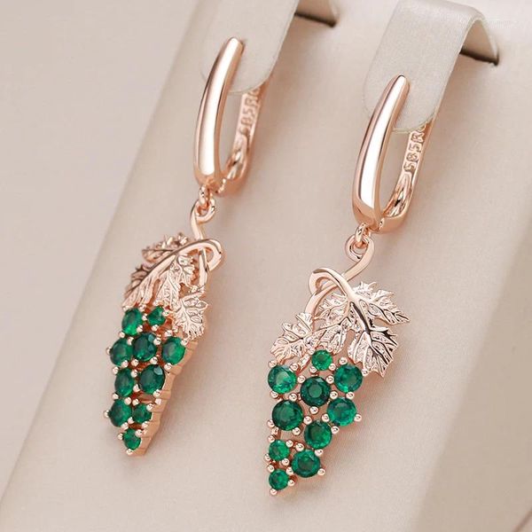 Orecchini a pennaglie Kienl Full Shiny Green Natural Zircon Long Drop Earring per donne 585 Colore in oro rosa Gioielli vintage unici cristallini