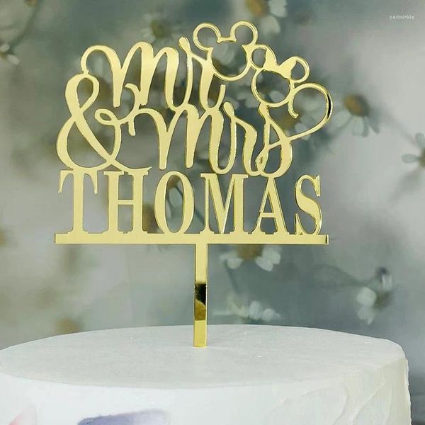 Forniture per feste Nome personalizzato Topper torta nuziale mouse Mr e Mrs Custom Couple