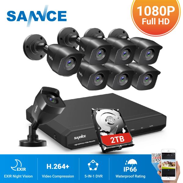 System Sannce 8ch 1080p 2,0MP HD CCTV System Video Recorder 8PCS 1080p CCTV -Überwachungskamera wasserdichte Nachtsichtüberwachung Kits