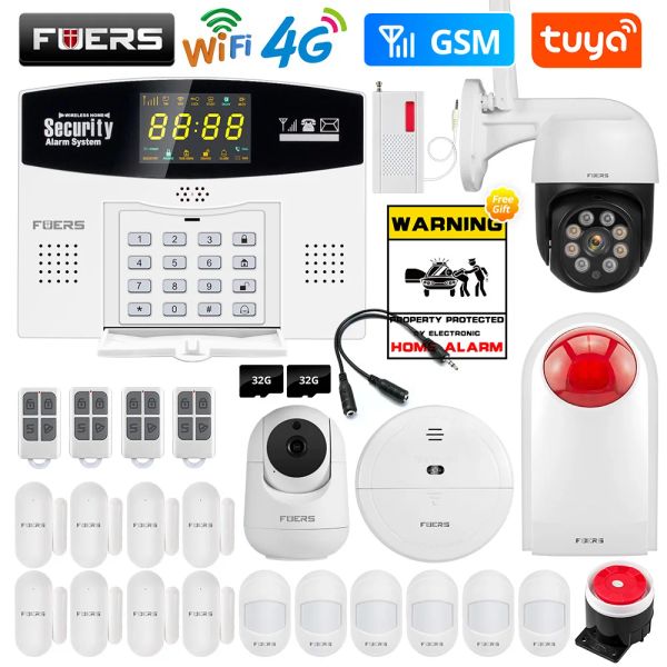 Комплекты Fuers 4G Wi -Fi Tuya Smart Alarm System W214 Беспроводной грабитель GSM Smart Home Home Retarding Управление сигнализацией ЖК -дисплей IP -камера