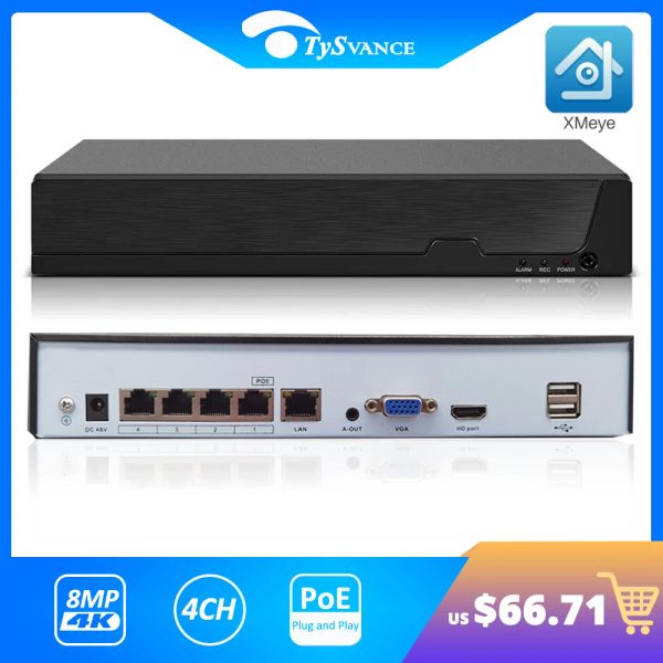 Gravador 4CH 4K POE NVR XMEYE Detecção de rosto Face Video Recorder para Poe Cameras Video Videoveillance System Security Protection