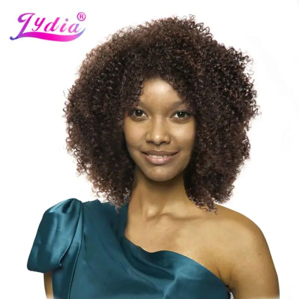 Perucas lydia afro kinky sintéticas perucas curtas mulheres perucas kanekalon resistente ao calor Afro -americano Partido diário Curly Wigs Brown