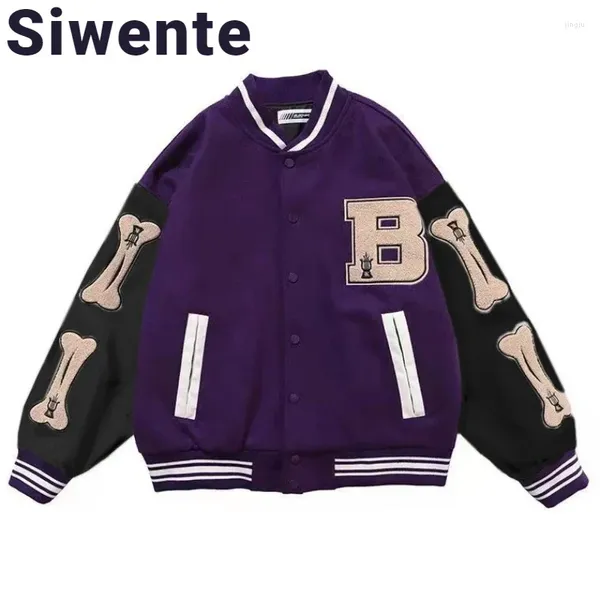 Jackets masculinos bordados costura de colarinho de colarinho de beisebol high street hip-hop letra b jaqueta para homens personalidade óssea casacos