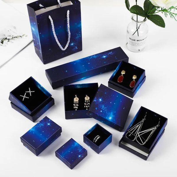 Подарочная упаковка 5pcs Творческий таинственный синий звездный набор ювелирных украшений серьги для подвесной браслеты
