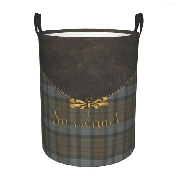 Borse per lavanderia in pelle e tartan Sassenach Dragonfly Basket Basket moderno Campgo