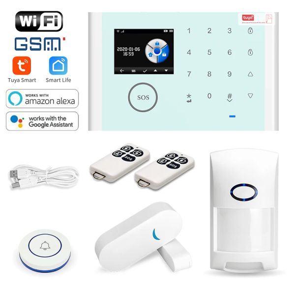 KITS TAIBOAN TUYA SMART WIFI GSM Security Alarm System Funciona com o detector de movimento de ladrão da Alexa Home 433MHz Sensor da janela da porta de fumaça