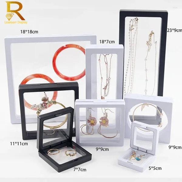 Schmuckbeutel 10pcs Set 3D -Gleitausstellung Hülle Ständer transparenter Quadrathalter Anhänger Halskette Armband Ring Münzstift Aufbewahrungsbox