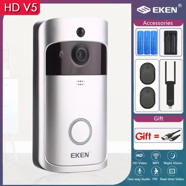 Campainhas eken v5 IP IP Vídeo IP Intercom Wi -Fi Video Phone Porta Bell WiFi Doorbell Câmera IR Alarme de Segurança sem fio Câmeras