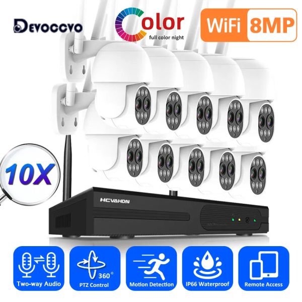 System 4K HD Wireless CCTV -Überwachungssystem Auto Tracking 10x Zoom PTZ IP -Überwachungskamera System Dual Lens 10CH WiFi NVR Kit 8MP 8Ch