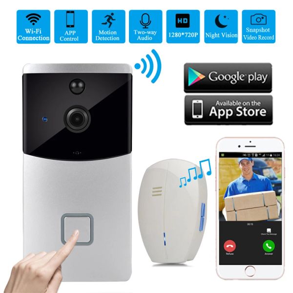 Campainhas cusam smart ip ip vídeo intercomunicina wireless wifi câmera hd 720p porta de telefone de porta de duas formas de aplicativo de áudio IOS Android