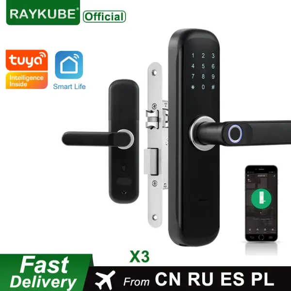 Lock WiFi Tuya Smart Door Lock Fingerabdruck IC -Karten Passwort Keyless Phone App remote entsperren Verriegelung der unterschiedlichen Größen Schloss Black X3