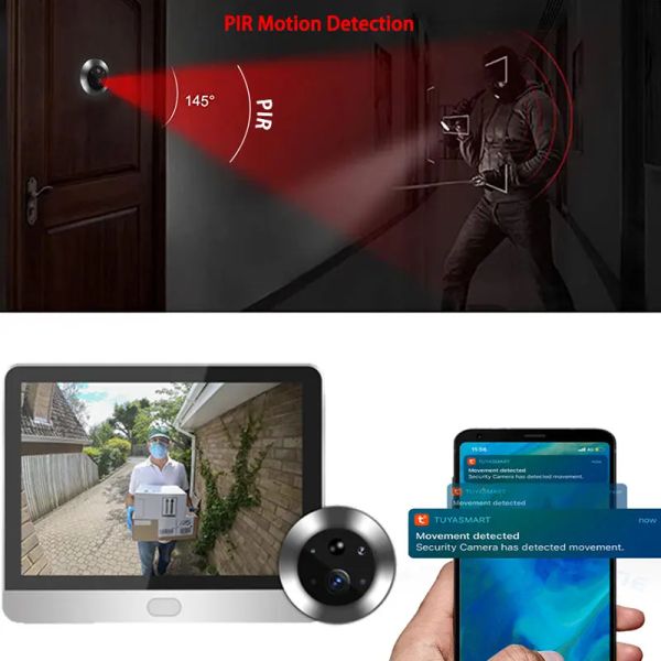 Doorbell Yeni Güvenlik Tuka Peephole Kamera Geniş Açılı Akıllı Ev WiFi Video 1080p Göz 5000mah Hissetmek Pir Hareket Alarm Alexa Kapı Görüntüleyicisi