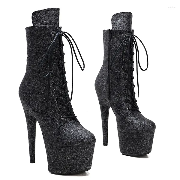 Dans Ayakkabıları Leecabe Glitter Pu 17cm/7inches Pole Dans Yüksek Topuk Platform Botlar Boot