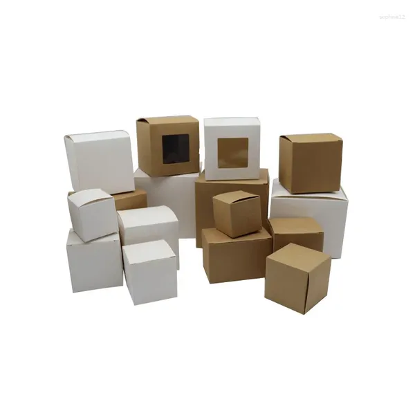 Wrap regalo 20pcs carino quadrata kraft white imballaggio scatola per matrimoni forniture forniture di cioccolato fapidici caramelle cassa dragee torta