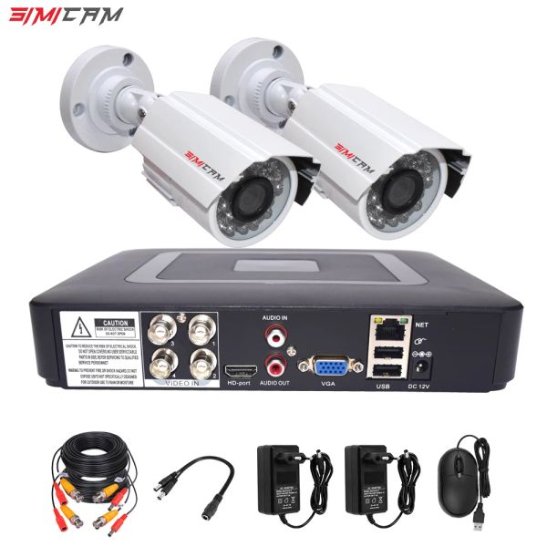 Sistema CCTV Câmera de segurança Sistema HD1080P/720P AHD Kit analógico 4 canais DVR 2PCS Câmera Metal Bullet Impermea a água de vigilância de videoclipe