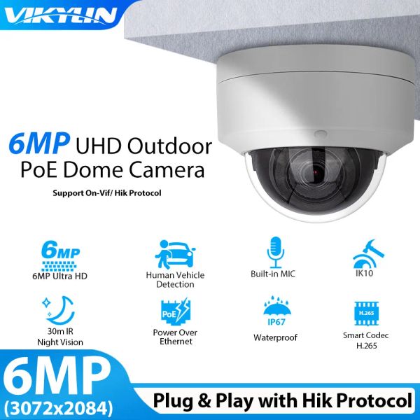 Kameralar Vikylin 6mp Güvenlik IP Kamera Hikvision OnVIF uyumlu Poe Wisense Ir Night Vise İnsan Araç Algılama Kamyon Mikal IP67