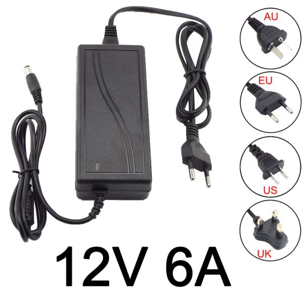 Aksesuarlar 12V 6A 6000mA Güç Kaynağı AC DC Adaptör Dönüştürücü Şarj Cihazı 100240vled Transformatör Şarjı 12 Volt LED Işık CCTV Kamera