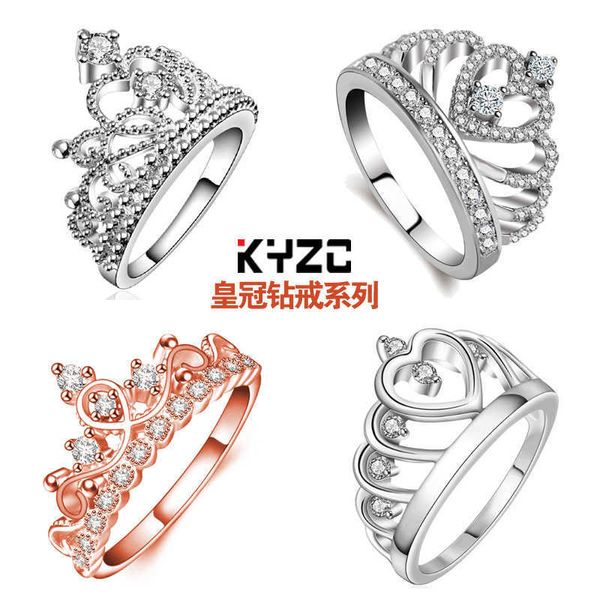 Estilo de decoração manual Crown Series Ring Moda Feminina Diamante Ring Personalidade Anel de alto carbono